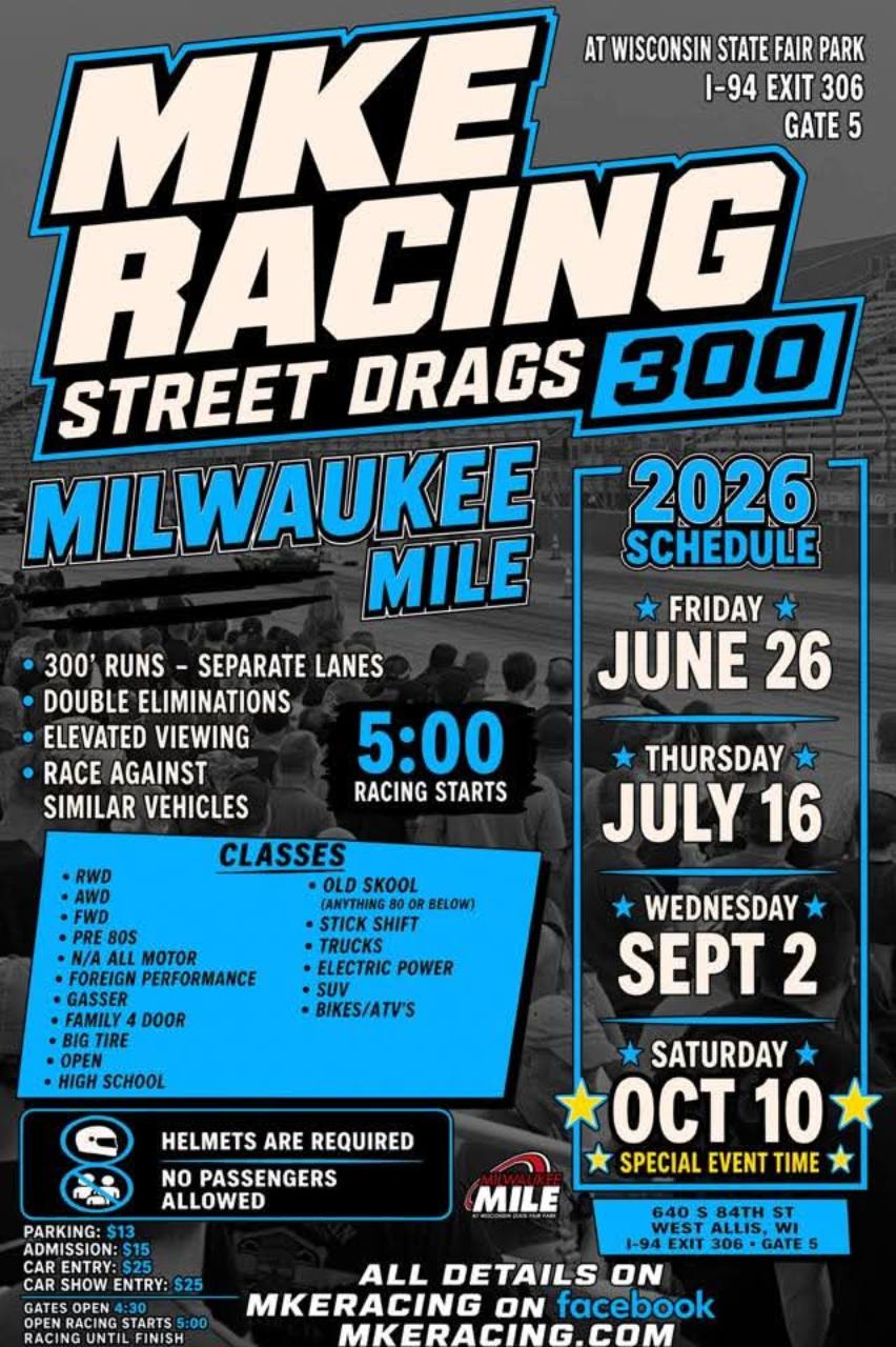MKE Racing Street Drags 300 - July 16 event flyer